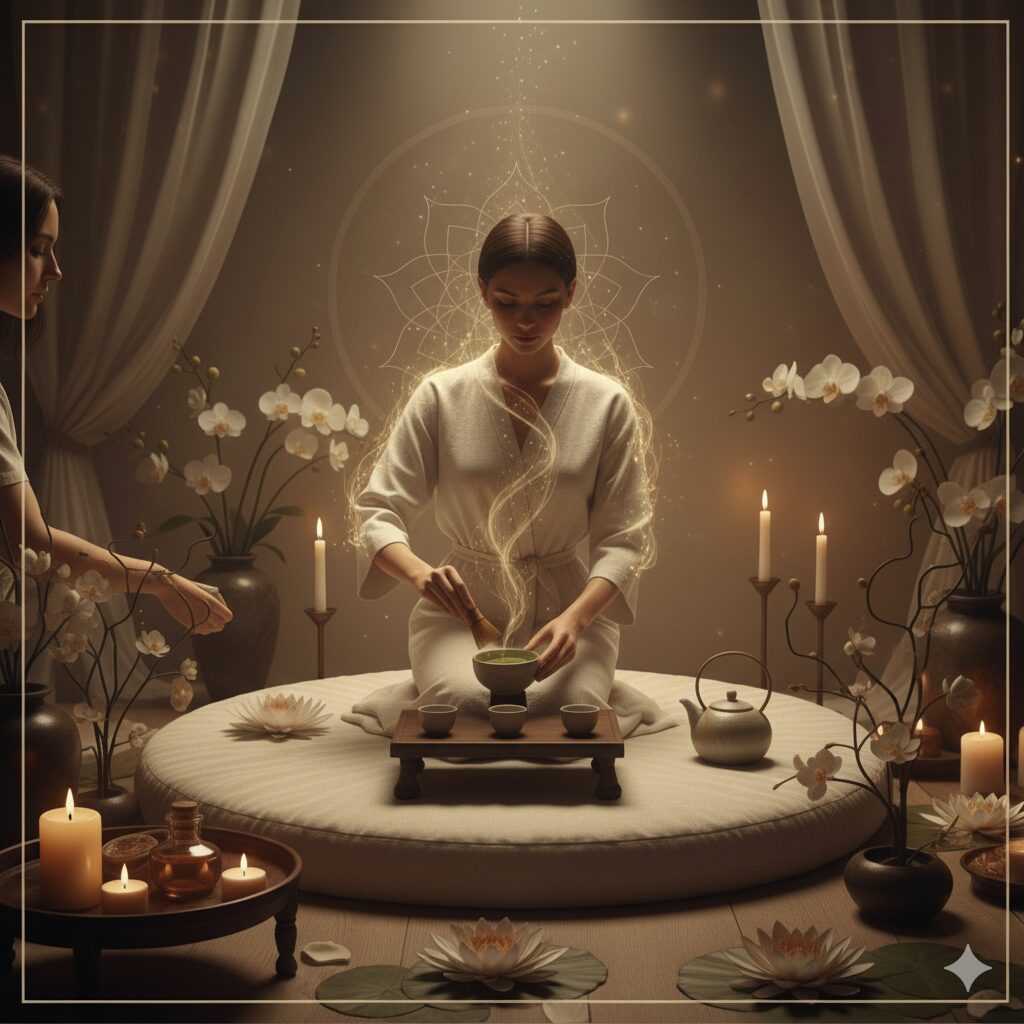 Ceremonia de té japonés con ambiente zen